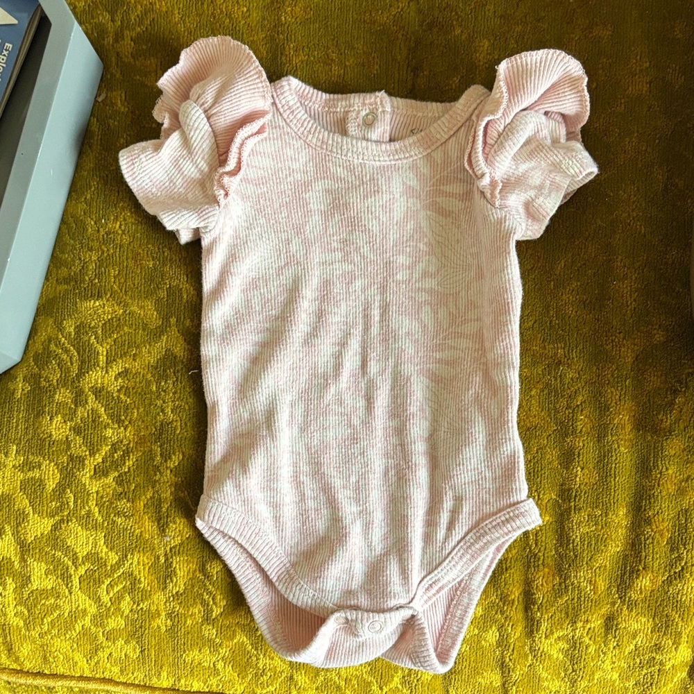 Pink Ruffled Sleeve Baby Onesie
